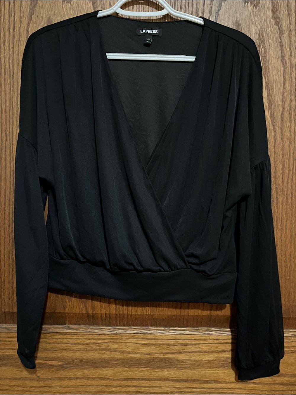 Express Black Surplice Blouse with Elastic Hem